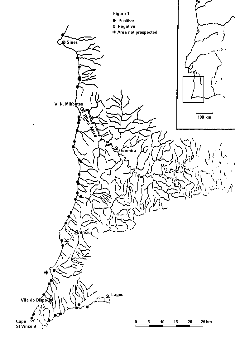Map of South West Portugal showing the results of the survey