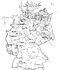 Map of reunified Germany showing otter populations concentrated in the north and east