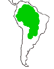 Map of South America, indicating range of Giant Otters in the basins of the Orinoco, Amazon and La Plata Rivers