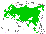 Map of Eurasia showing wide range of this species
